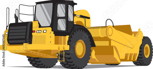 Yellow bulldozer, scraper isolated on a white background. Vector illustration for your design