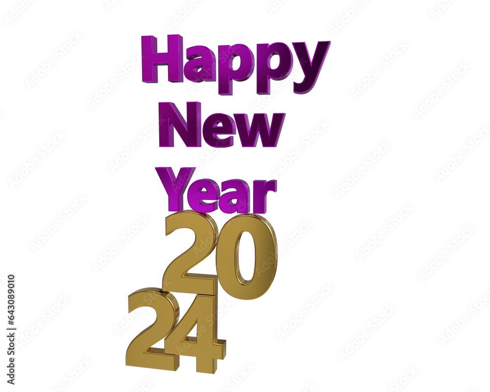  3D rendering 2024, Happy New Year 3D text typography design element