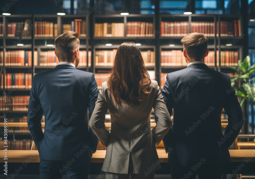 Obraz premium creative business people in modern office turn back. Successful team at work. Group of young business people working. AI Generative.