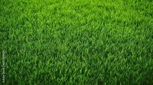 Wide background image of green carpet of neatly trimmed grass. Beautiful grass texture on bright green mowed lawn, field, grassplot in nature.