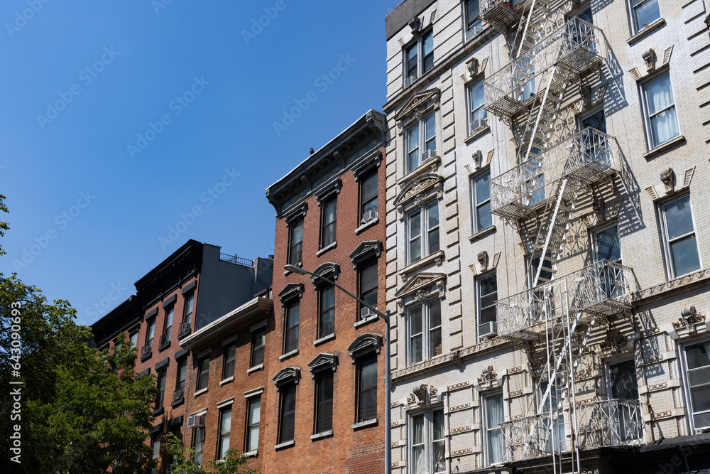 Row of Old Apartment Buildings along a Street in the East Village of New York City