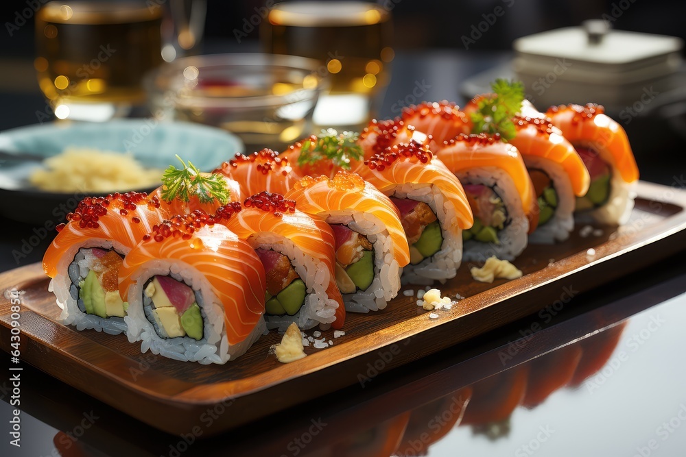 A plate of appetizing Japanese gourmet Sushi A plate of appetizing Japanese gourmet Sushi