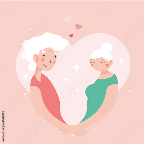 elderly couple in love holding hands 