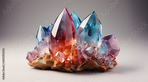 Fototapeta Naklejka Na Ścianę i Meble -  Crystal on isolated white background, 3d mineral cluster, three-dimensional growing rock crystal, quartz gem stone.