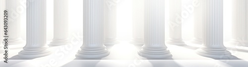 Beautiful architectural white panorama banners with shadow from columns. Abstract light background