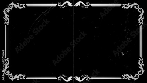 Shaking frame from a vintage film. Patterned frame in the style of old silent cinema. Scratches and stripes of retro film. Recreated frame from the silent film era.