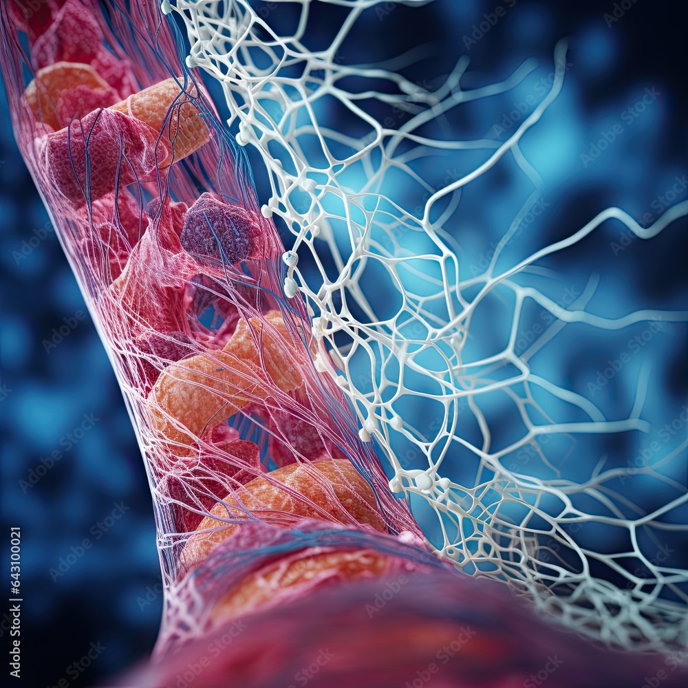 an artery in the human's body, with blood flowing from it to the veins ...