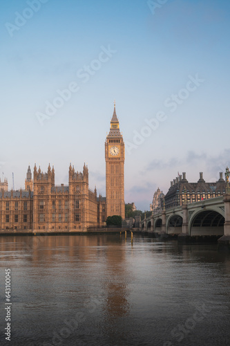 The Big Ben and Houses of Parliament against blue sky - London  UK.Vertical shot