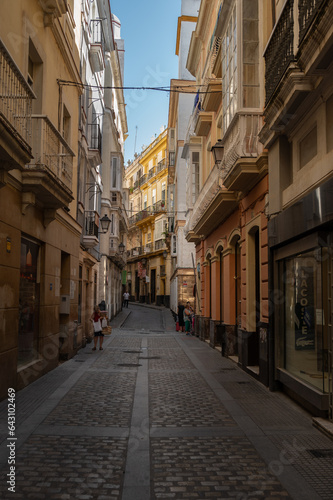  Beautiful streets and architecture in the Old Town of Cadiz.