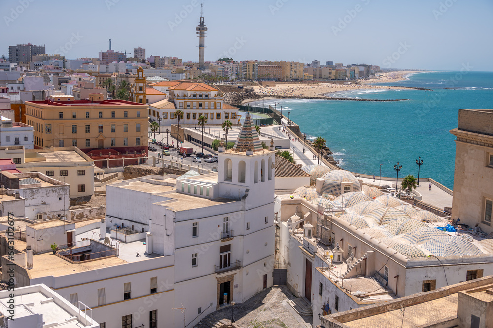 Bird's eye view of beautiful  Old Town of Cadiz from the Cathedral view point.