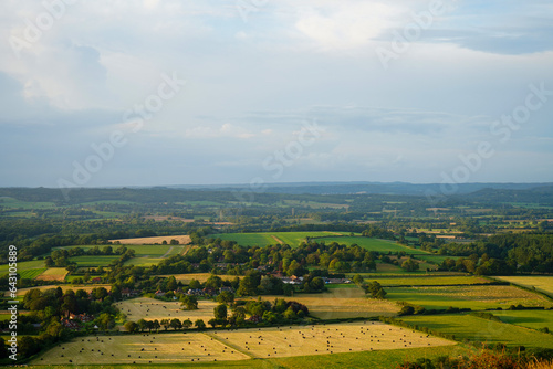 View over English countryside in the summer evening sun