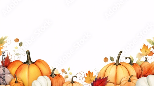 Thanksgiving Watercolor Border Frame on white Background Autumn Harvest Celebration with Festive Leaves