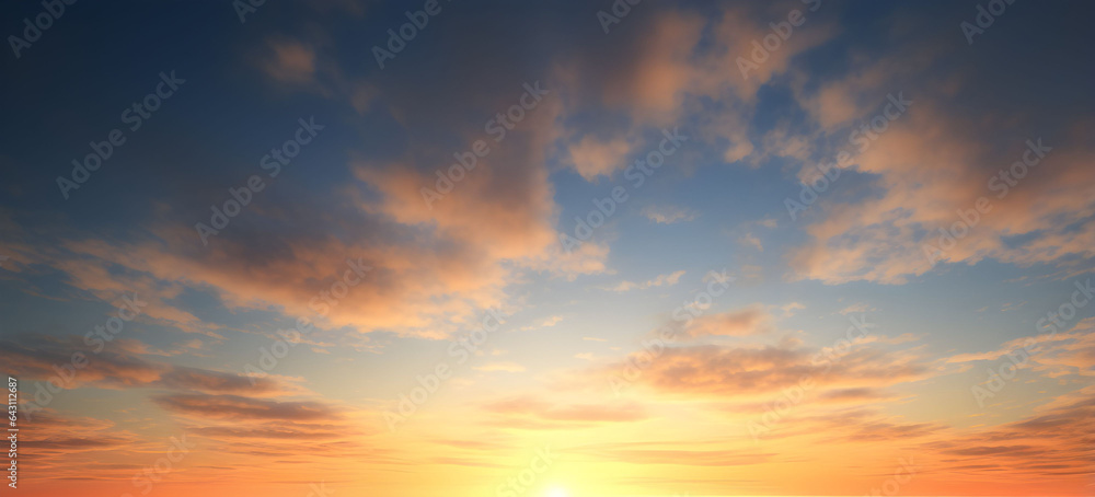 Sunset, sunrise, sky with clouds at twilight, dusk, dawn, orange clouds, pink clouds, sunlight, heaven, pastel colors, sky background, cirrus clouds
