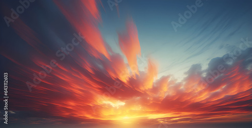 Sunset, sunrise, sky with clouds at twilight, dusk, dawn, orange clouds, pink clouds, sunlight, heaven, pastel colors, sky background, cirrus clouds