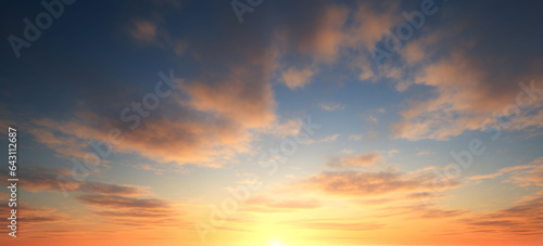Sunset, sunrise, sky with clouds at twilight, dusk, dawn, orange clouds, pink clouds, sunlight, heaven, pastel colors, sky background, cirrus clouds © Ncorp