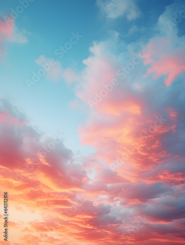 Sunset, sunrise, sky with clouds at twilight, dusk, dawn, orange clouds, pink clouds, sunlight, heaven, pastel colors, sky background, cirrus clouds