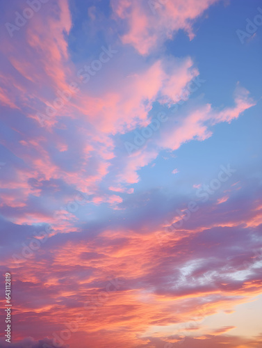 Sky at sunset, sky at sunrise, clouds, orange clouds cirrus clouds, cumulus clouds, sky gradient, sky background at dusk, twilight, nightfall, pink sky, pink clouds, sun, environment, background © Ncorp