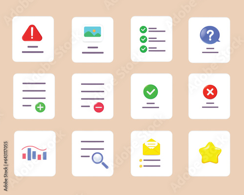 3d Document icon symbol for web icon set. Document icon for add,delete,approved,denied,image,question,stat,search,mail.