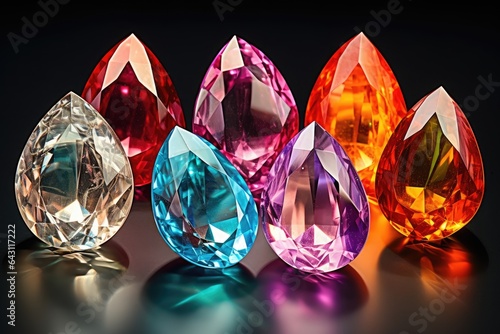 Collection of raw natural gem crystals  multicolored
