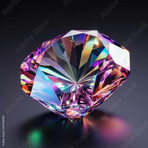 Round cut multicolor diamond crystal  shiny  faceted 