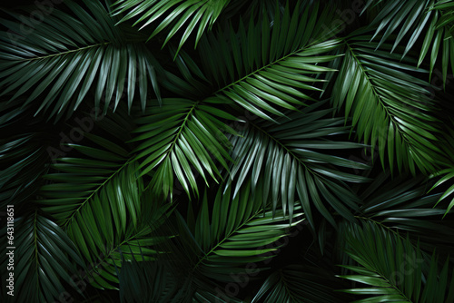 background of green palm leaves. Copy space for text