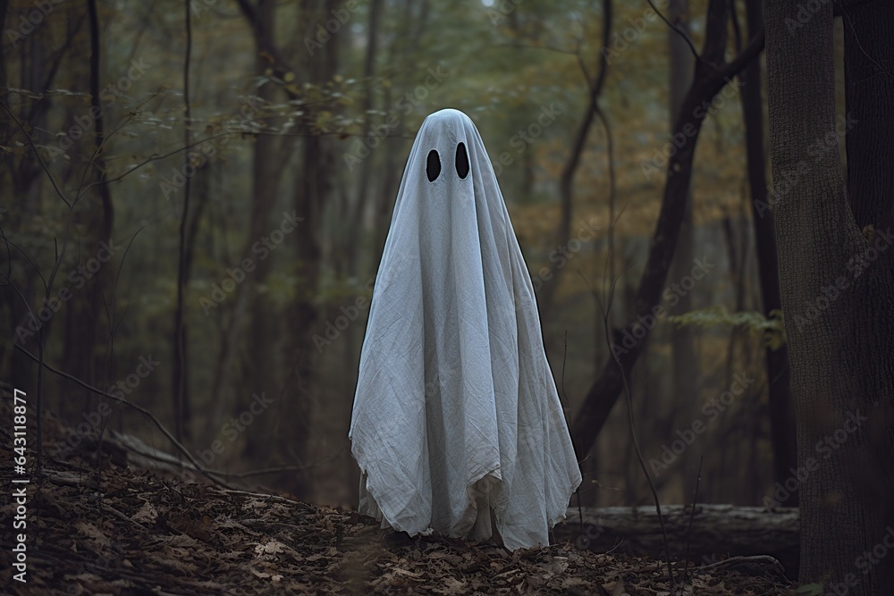 Scary ghost in the forest. Halloween theme.