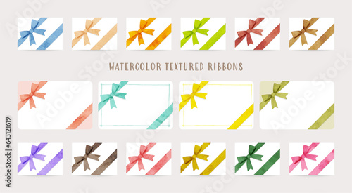 水彩テクスチャーのリボンセット（ベクター）