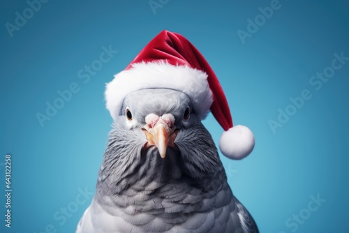 Portrait of pigeon with Santa Claus hat. AI generative art