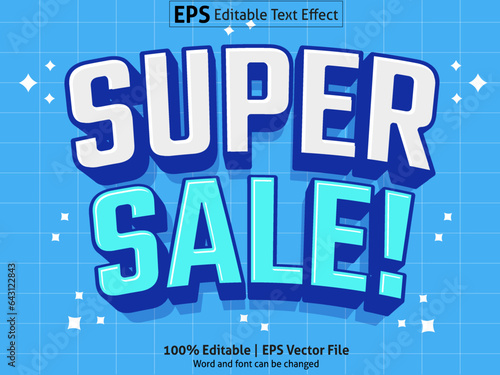 Editable text effect - Super Sale 3D Cartoon template style premium vector