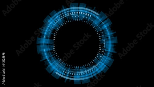 circle hud futuristic spinning around holographic blue with fade in and fade out  animation transparent background. Format quick time alpha rgb, video codec animation.