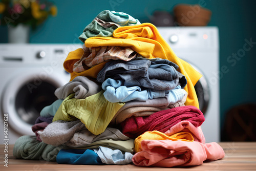 Pile Of Laundry With Socks Peeking Out. Сoncept Laundry Piles, Sorting Clothes, Matching Socks, Folding Strategies photo