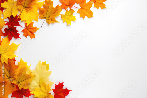 Frame Of Fall Maple Leaves With White Background Inside . Сoncept Frame Crafting, Leaf Photography, Maple Leaves In Fall, Highlight With White Background