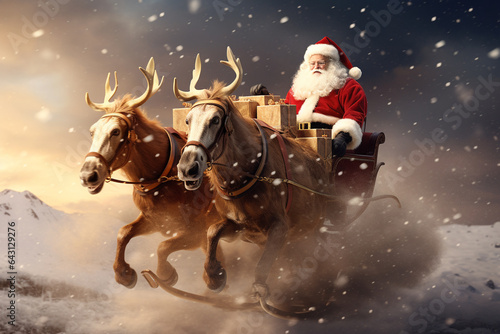 composite image of santa claus riding on sleigh with gift box © Ahasanur