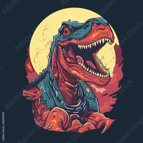 Dinosaur in Space Illustration Drawing Vector (ID: 643130611)