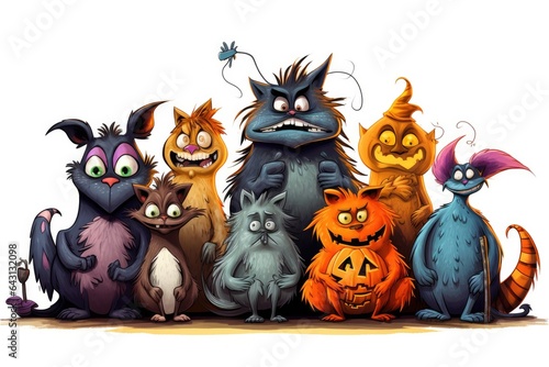 set of funny halloween animals.