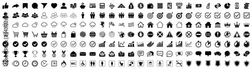 Web icons set. Flat simple web signs: Contact, Business, People, Target, Check, Weather, House, Globe, Shopping, Graph, Time, Communication, Shield - stock vector