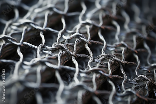 An Intricate Web: A Close-Up of Glistening Wire Mesh Reveals a Beautiful Tapestry of Interlaced Metal Threads