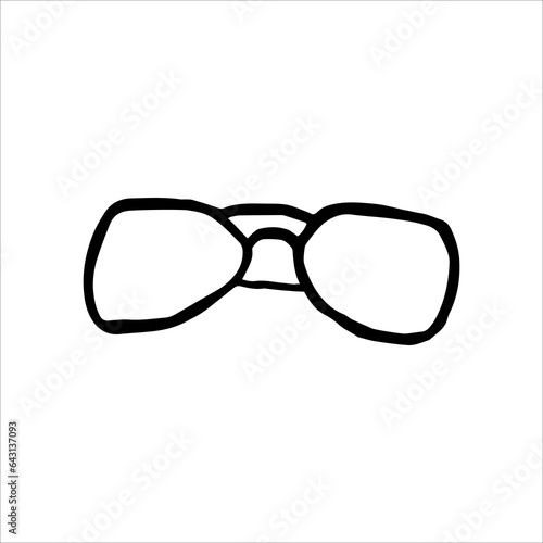 Glasses. Vector contour. Hand-drawn black and white illustration. Clipart,, sketch, doodle, template, icon, logo.