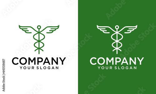 Snake medical icon, caduceus vector sign isolated on white background photo