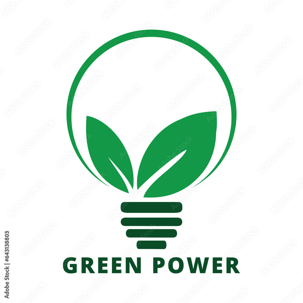Power logo design. Green power logo, Green eco power logo design with leave, vector illustration, Green energy logo template. eco energy icon Power logo design. Green power logo, Green eco power logo design with leave, vector illustration, Green energy logo template. eco energy icon