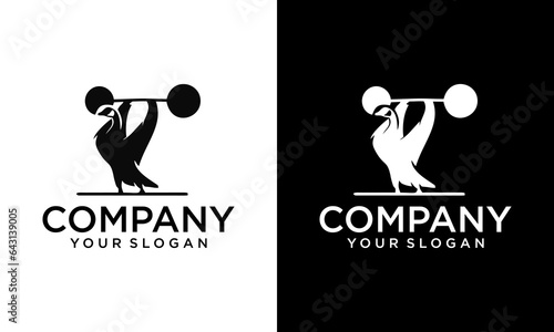 fitness logo with swan and kettlebell icon vector silhouette illustration