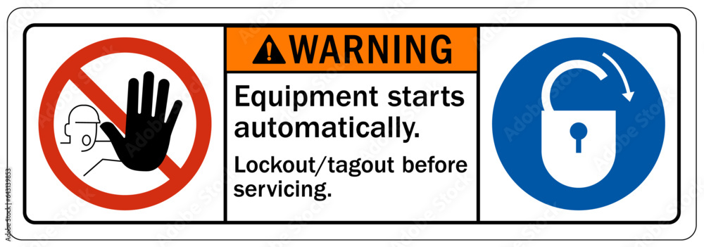 Machinery service instruction sign and labels equipment start ...