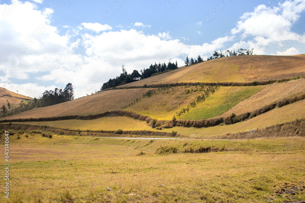 Paisaje del campo y las montañas separadas por diferentes cultivos en ecuador chimborazo canton alausí en medio de las montañas de los andes 