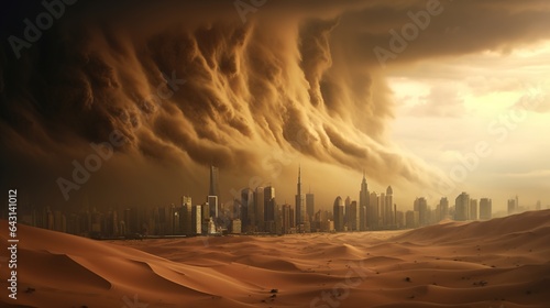 A sandstorm covered the city. Natural disasters
