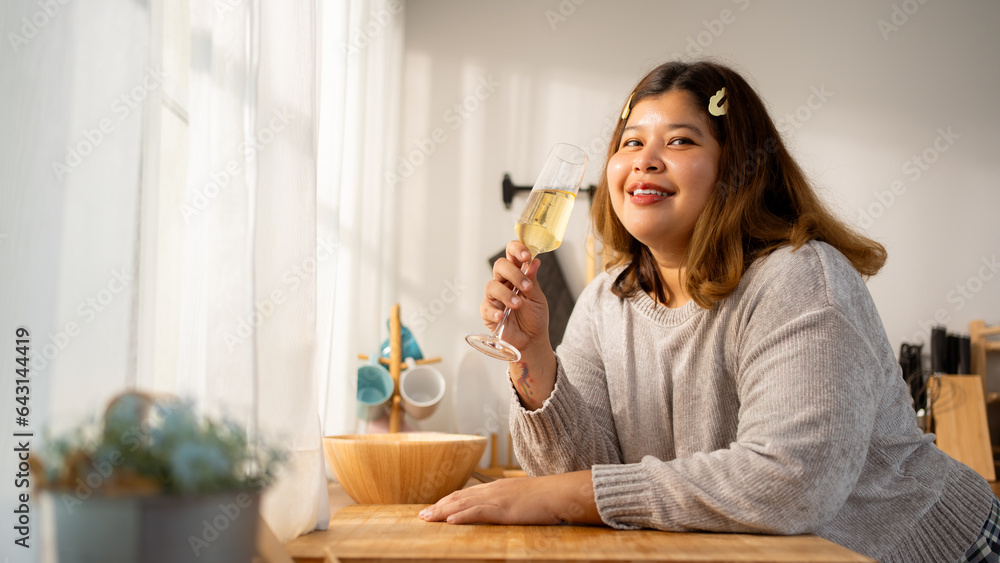 Morning Bliss: Asian Woman's Champagne Delight Morning Bliss: Asian Woman's Champagne Delight