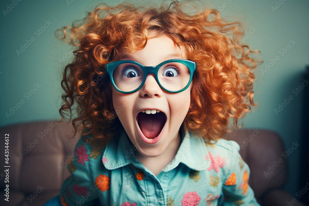 Photography of a pretty cheerful joyful child in big trendy glasses having fun generative AI Photography of a pretty cheerful joyful child in big trendy glasses having fun generative AI
