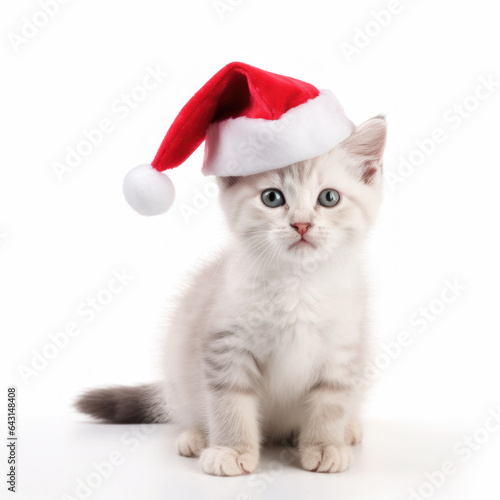 Closeup of cute kitten in red Santa hat isolated on white background  © Lynne Ann Mitchell