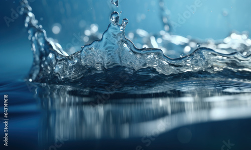 Dynamic closeup of blue water splash with bubbles 