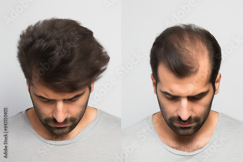 Generative ai collage photo compare hair treatment anti hair loss procedure before after image photo