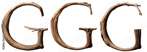 letter G made of old creepy tree branches. for title of horror movie, book, tv show or game. transparent background photo